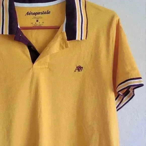 Mens aeropostale gold yellow short sleeve polo top size large - Picture 2 of 7